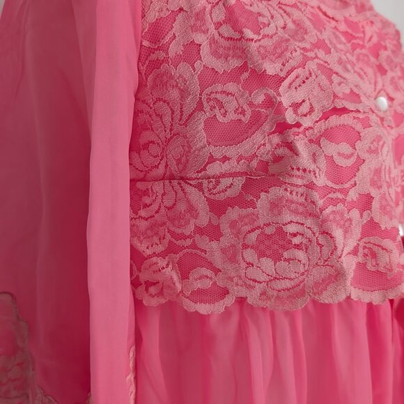 Vintage nightgown Pink Double Layered Sheer Chiffon Robe Peignoir - Picture 4 of 7